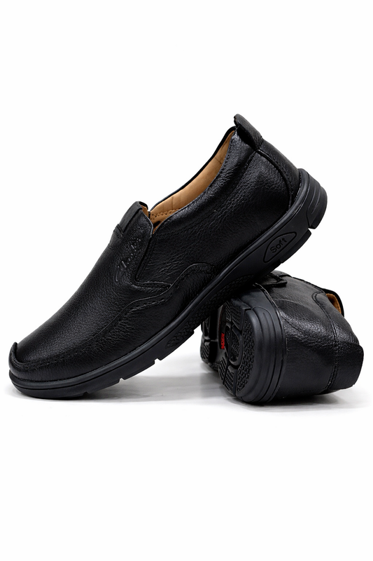 Soles 2079 - Premium Cow Leather Slip-On Shoes (Black)