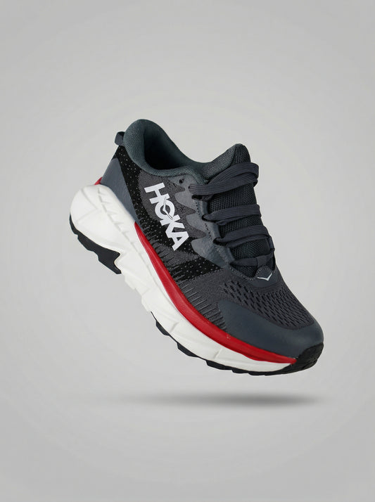 HOKA Grey Running Shoes with Red Stripe & White Sole (Sizes 41–45)