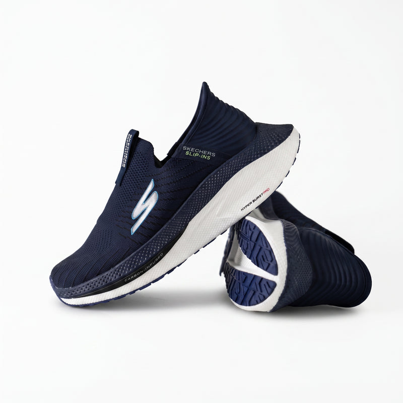 SOLES men's navy blue hands-free slip-on comfort runner with white sole, pair view