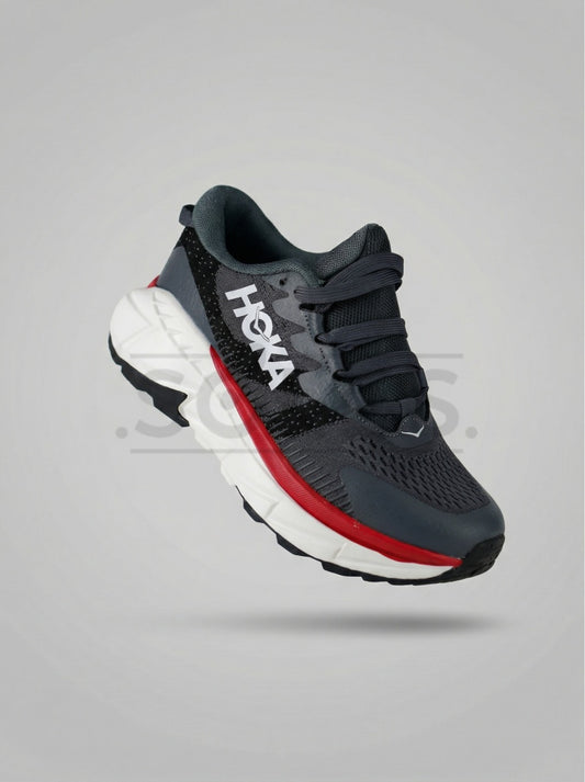 HOKA Grey Running Shoes with Red Stripe & White Sole (Sizes 41–45)