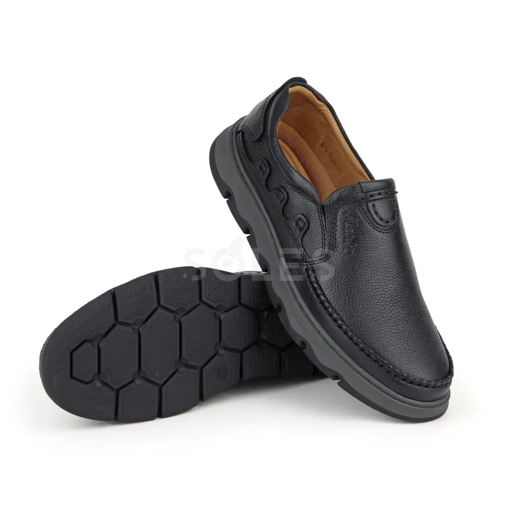 SOLES E-55 black leather casual slip-on shoes for men, image 3