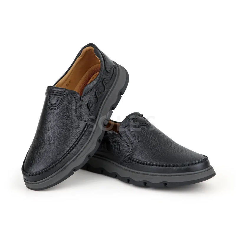 SOLES E-55 black leather casual slip-on shoes for men with cushioned comfort sole, image 1