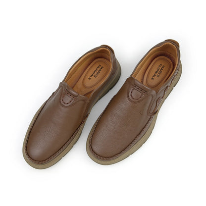 SOLES E-55 mustard tan leather casual slip-on shoes for men, top view with leather insole
